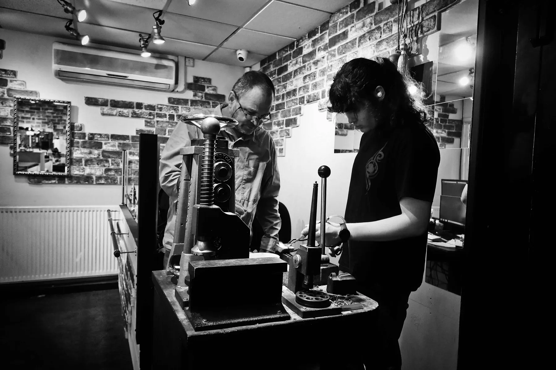 James working alongside his father at the jewellery bench